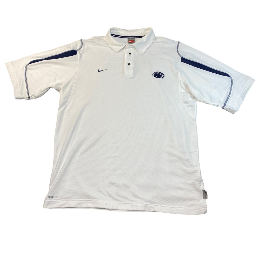 Nike Penn State Nittany Lions Polo Shirt Mens Large‎ White NikeFIT